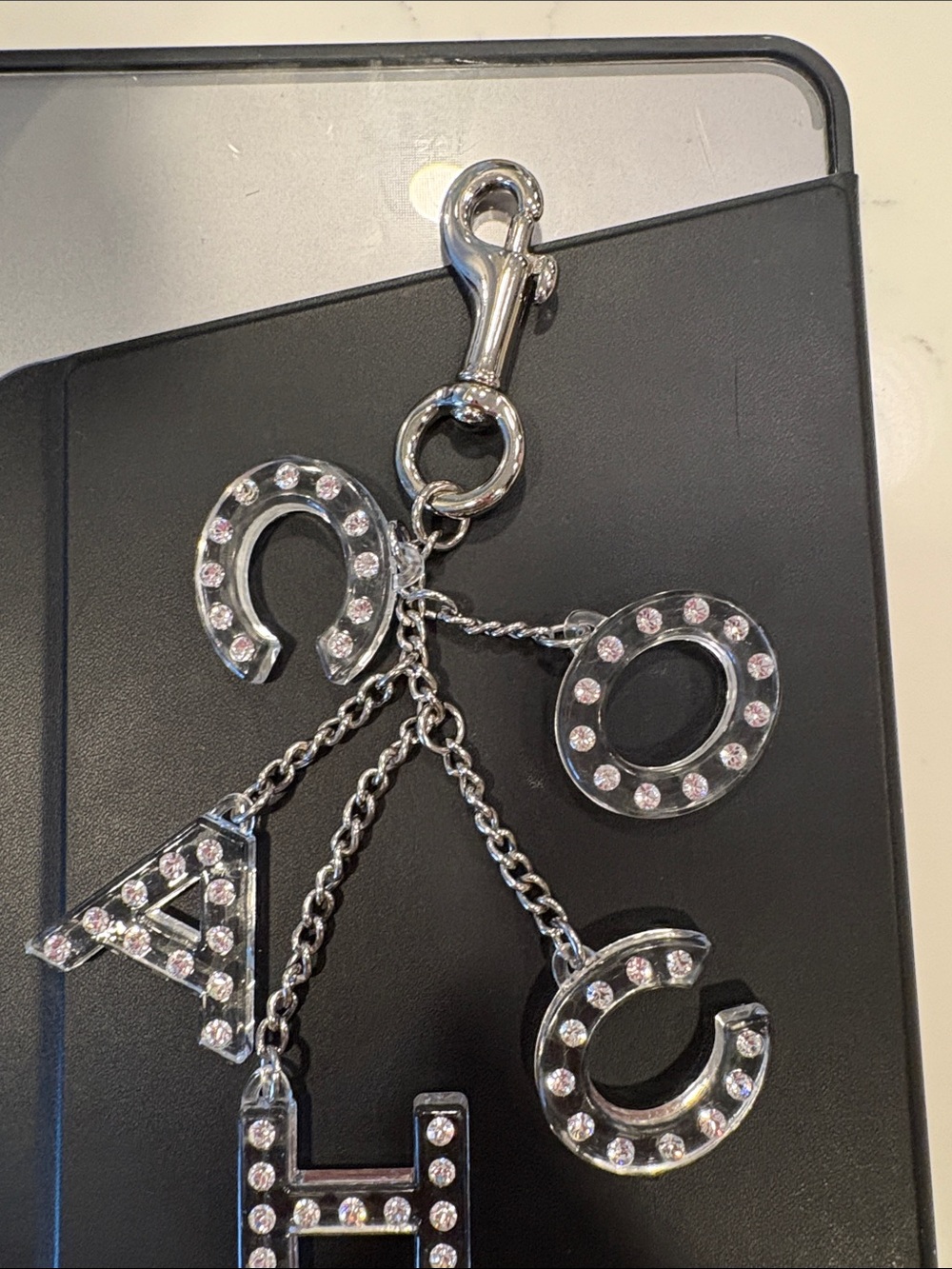 Coach Silver-Tone Crystal Letter Charm Keychain (C O A C H)